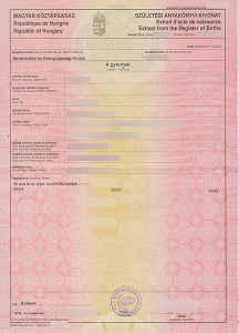 Hungarian-format birth certificate 